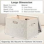 Large 17" 36 Quart Collapsible Stackable Storage Bins with Lids, 3 Packs Beige Linen Fabric Closet Boxes with Lids, Storage Cube Baskets Container Organizers for Bedroom Office(17 x12 x11) - Image 2