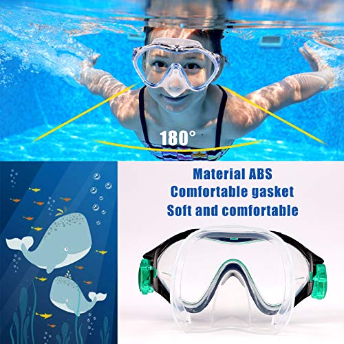 Fpxnb Kids Swim Mask, Swimming Goggles with Nose Cover, Snorkel Mask Diving Mask for Scuba Snorkeling, Anti-Fog Lens Waterproof Socket 180° View Angle Face Mask for Youth Children Junior Teens - Thumbnail 3