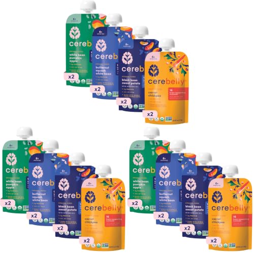 Image of Cerebelly Organic Baby Food Pouches, Veggie & Bean Variety Pack, Iron, 8ct (Pack of 3)