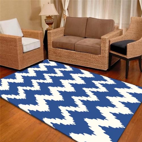 Kunsen 140X200CM Kinderzimmer Teppiche Mädchen Moderner, geometrischer, Schlichter, modischer, Rutschfester, schmutzabweisender Kurzflor Teppich Abwaschbar Blau Flickenteppich Lang Flur