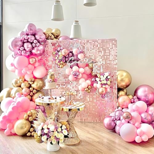 Image of PartyWoo Metallic Pink Balloons 100pcs Different Sizes Pack of 18 12 10 5 Inch Chrome Pink Balloons for Graduation Wedding Girl Baby Shower Gender Reveal Birthday Princess Party Decorations Pink-G108