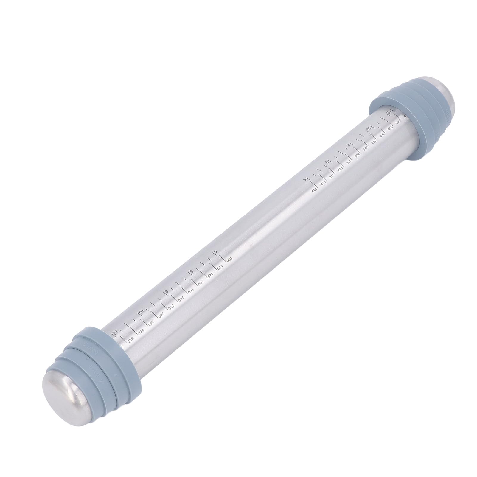 Rodillo de acero inoxidable de alta calidad con 4 anillos guía de silicona, rodillo de masa antideslizante antiadherente para hornear pasteles, galletas, pasteles y pizzas, 42 x 5,5 cm, esencial para