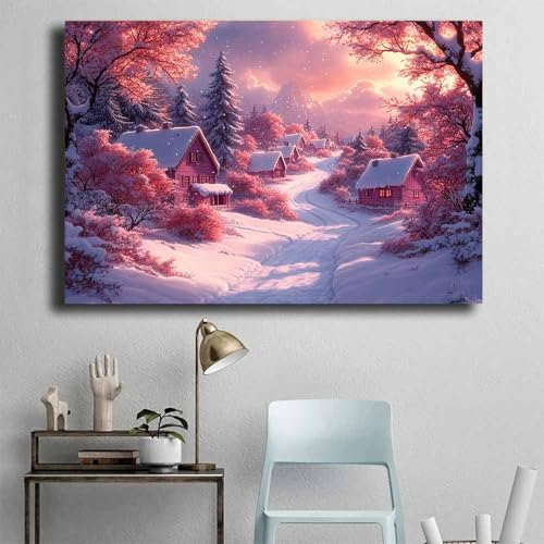Tableau Hiver Forêt Rose 60x80cm - Impression XXL Encadrée