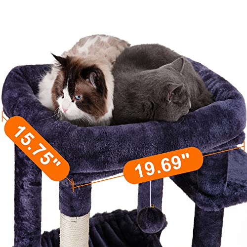 Image of Heybly Cat Tree for Large Cats 20 lbs, 69 inches Cat Tower HCT031G | Heavy Duty Cat Condo for Indoor Cats, Multi-Level Furniture with Big Padded Plush Perch, Cozy Basket, Smoky Gray