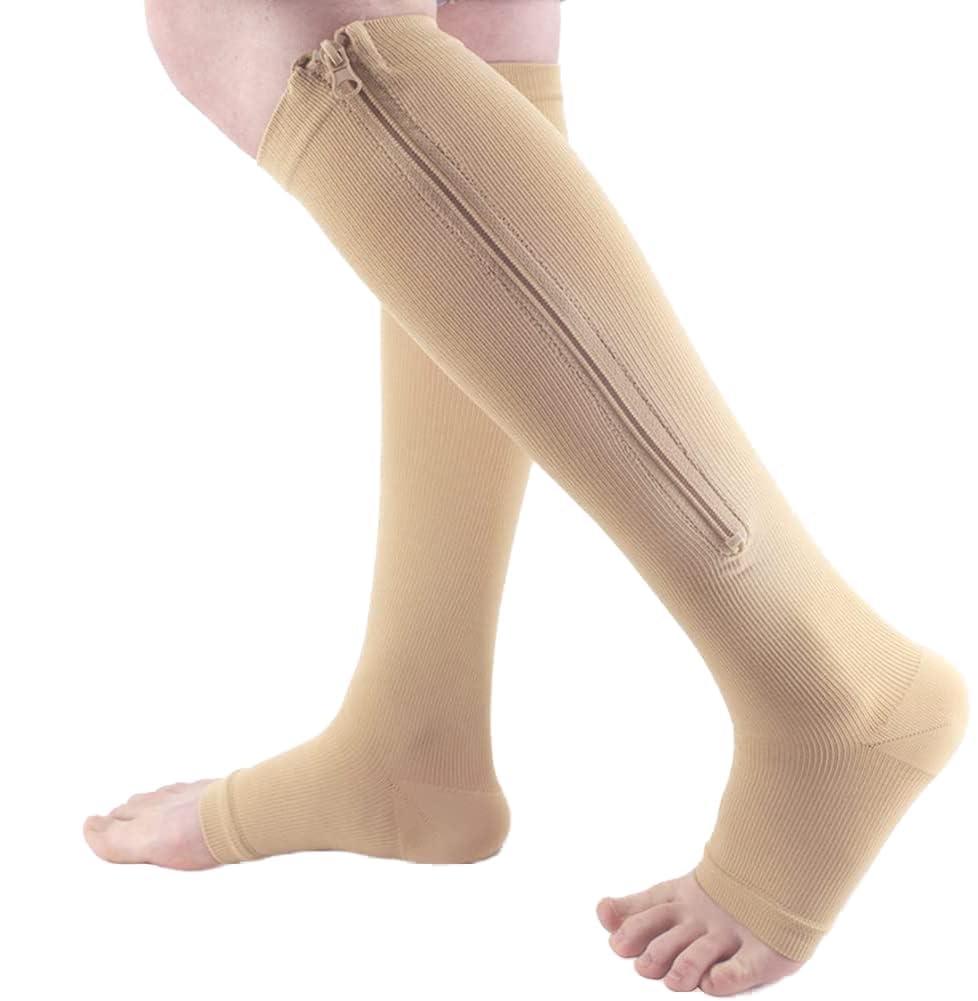 Zip Compression Socks with Zipper – Open Toe Knee High Support Stockings for Men & Women, 15-20 mmHg Pressure Relief for Varicose Veins, Swelling, Edema & Recovery (1 Pair, Multicolor)-picture-34