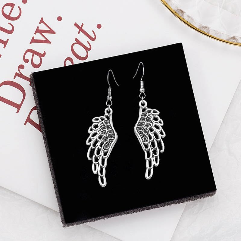 coadipress Angel Wing Earrings for Women Unique Silver Plated Fairy Feather Guardian Dangle Drop Hook Earrings Jewelry - Image 5