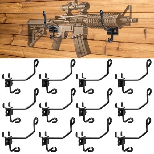TAGEPUJIE Gun Rack Wall Mount – 12-Pack Vinyl-Coated Steel Hooks for Slatwall, Pegboard & Gridwall – Rifle & Shotgun Hangers for Firearm Display and Storage