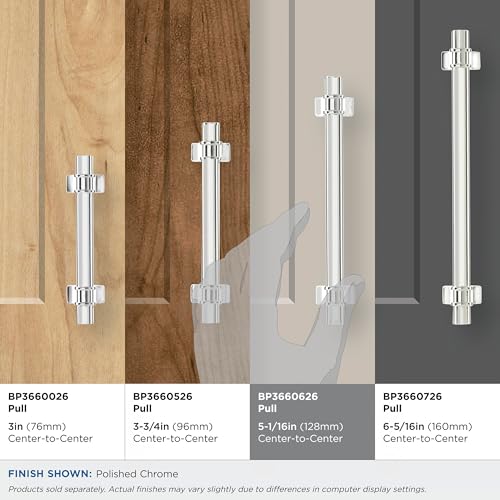 Image of Amerock | Cabinet Pull | Polished Chrome | 5-1 /16 inch (128 mm) Center to Center | Davenport | 1 Pack | Drawer Pull | Drawer Handle | Cabinet Hardware