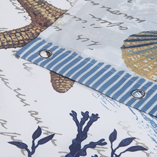 Mvsuta Under The Sea Seashell Blue Coastal Polyester Fabric Beach Lighthouse Modern Shower Curtain,Ocean Printed Navy Starfish Waterproof Farmhouse Bathroom Curtains,72" W X 72" L #TOP3