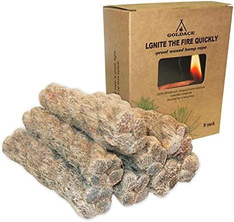 GOLDACE100% Windproof, Rainproof and Moisture- Emergency Surviv Kits| Long-Lasting Fire Starters for Campfires| Camping Cooking Kindling Tinder| fire Rope Hemp core| Unlimited Shelf Life