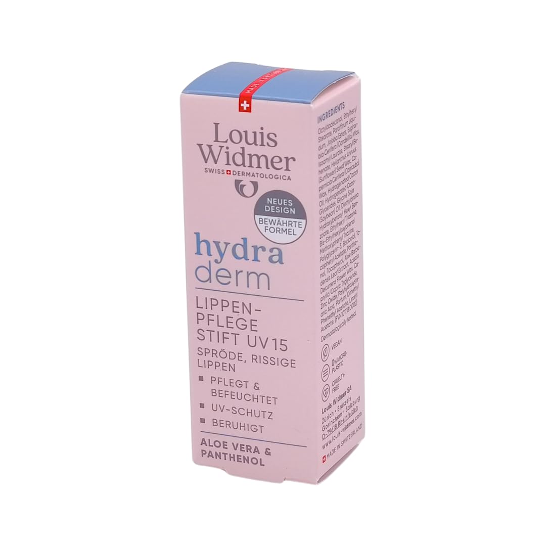 Louis Widmer hydraderm Lippenpflege Stift UV 15, 3x 4,5 ml I Beruhigende Pflege bei spröden Lippen I mit Aloe Vera, Panthenol & LSF 15 I vegan, ohne Mikroplastik I Spar-Set plus Pharma Perle give-away