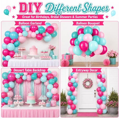 Image of Teal and Pink Balloons, 60PCS Teal Pink Balloon Set, 12 Inch Blue Rose Red White Latex Metallic Confetti Balloons for Baby Shower Birthday Wedding Bridal Shower Hawaii Summer Party Decor
