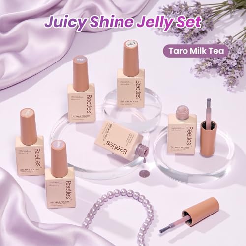 Image of Beetles Purple Gel Nail Polish Set - Taro Milk Tea 6 Colors Purple Summer Jelly Gel Nail Polish Kit Colors Sheer Translucent Effect Soak off UV Nail Art DIY at Home Gift for Women