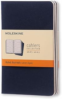 Moleskine Cahier Journal, Soft Cover, Pocket (3.5" x 5.5") Ruled/Lined, Indigo Blue, 64 Pages (Set of 3)