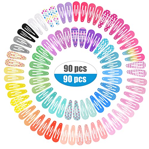 Pince à Cheveux Bébé 90Pcs,3 cm Mini Barrettes à Cheveux ,Barrettes Colorées pour bébés filles cheveux fins (3 cm)