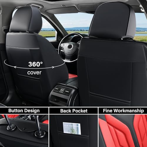 Image of Coverado Seat Covers, Car Seat Covers Front Seats, Leather Seat Covers for Cars, Automotive Seat Covers Car Seat Protector Car Seat Cushion Universal Fit for Most Sedans SUV Pick-up Truck(Black&Red)