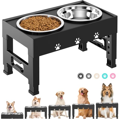 Elevated Dog Bowls with 2 Stainless Steel Bowls,...