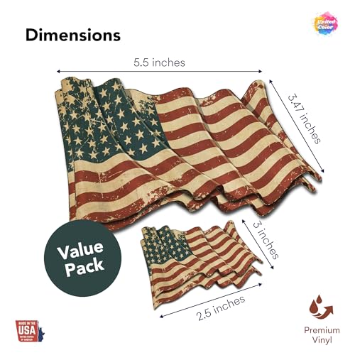 Image of American Flag Stickers (4 Pack) - Waterproof, UV Resistant, Strong Adhesive Distressed American Flag Decal - Used for Car, Truck, Laptop, Water Bottle, Phone Case