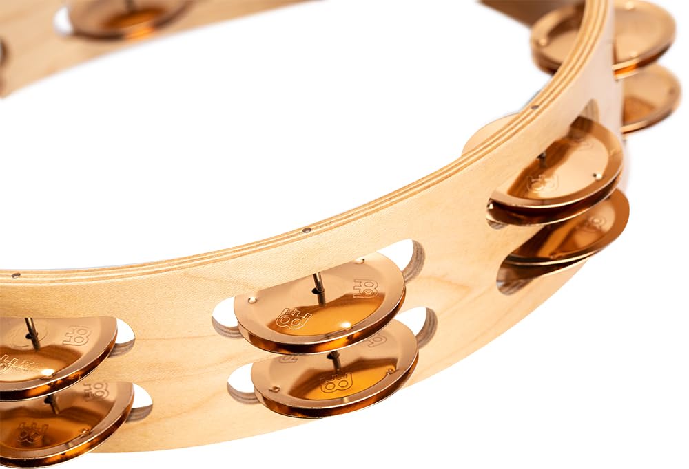Meinl Percussion Artisan Wood Tambourine - 2-reihiges Tamburin - Durchmesser 10 Zoll - Ahorn / Bronze, Natur (AE-MTA2BO) | Tamburin mit 2 Reihen Jingles, mit ergonomischem Griff, Durchmesser 10 Zoll, Ahorn und Bronze