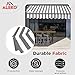 Aleko 16x10 feet Caribbean Style Electric Black Frame Awning, Remote Control Motorized & Manual Crank, Outdoor Shade Canopy with UV-Resistant Fabric - Seagull Gray & White Striped