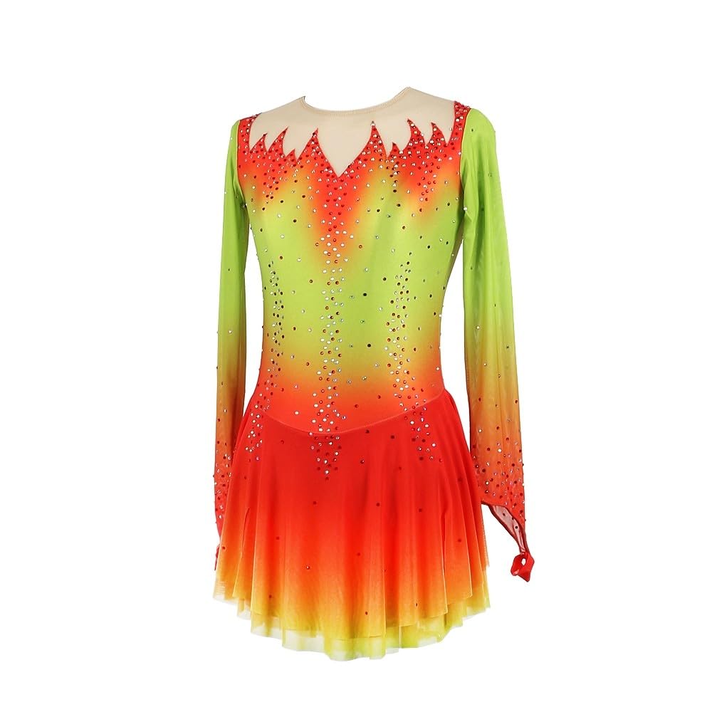 Abito da Pattinaggio Artistico da Donna Multicolore Abbigliamento da Pattinaggio su Ghiaccio A Maniche Lunghe per Ragazze Completi da Ginnastica Body da Balletto per Bambine