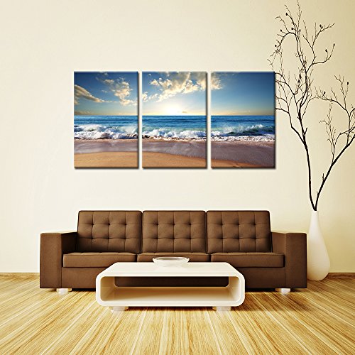 Ihappywall Beach Sunset Wall Art Giclee Canvas Wall Art Ocean Canvas Prints Wave Canvas Stretched And Framed Sea Pictures Paintings Artwork For Living Room Bedroom Home Decor #TOP3