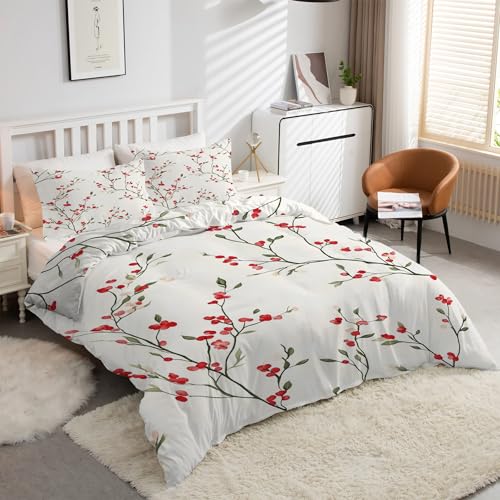 YZQGLHP Funda Nórdica para Cama de 105 cm Funda de Microfibra para Edredón de 180x220 cm con 2 Fundas de Almohada de 50x75 cm Estampado de Flores con Cremallera para Camas de Niños