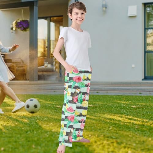 visesunny Boys' Pants Watercolor Tropical Flower Jogger Pants Elastic Waist Long Bottoms Trousers with Pockets4