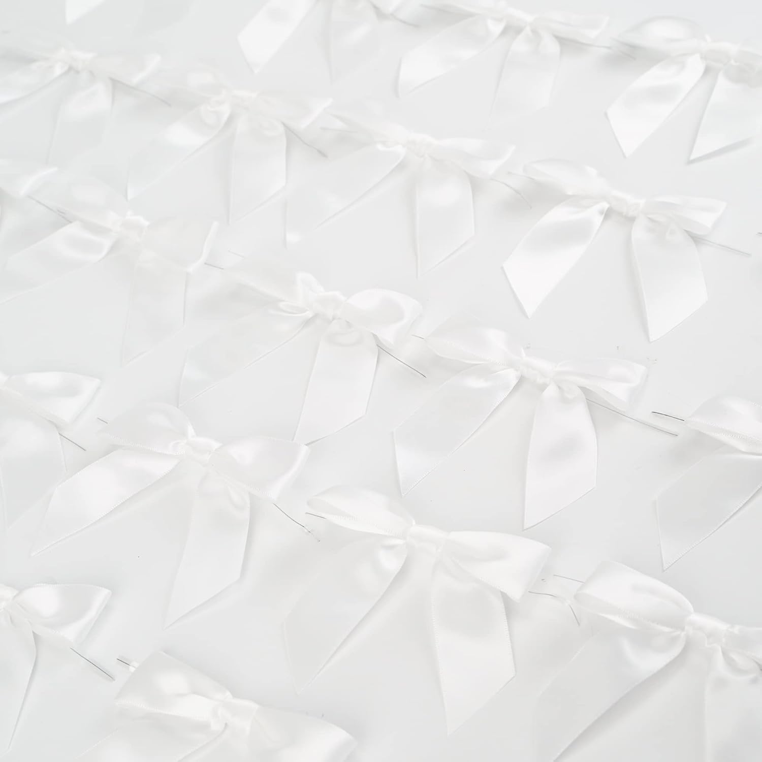 AIMUDI White Satin Ribbon Twist Tie Bows 3.5" Pretied Bows Premade Craft Bows for Treat Bags Cake Pop Gift Wrapping Basket Wedding Favors Cookie Candy Bagging Baby Shower - 50 Counts - Image 8