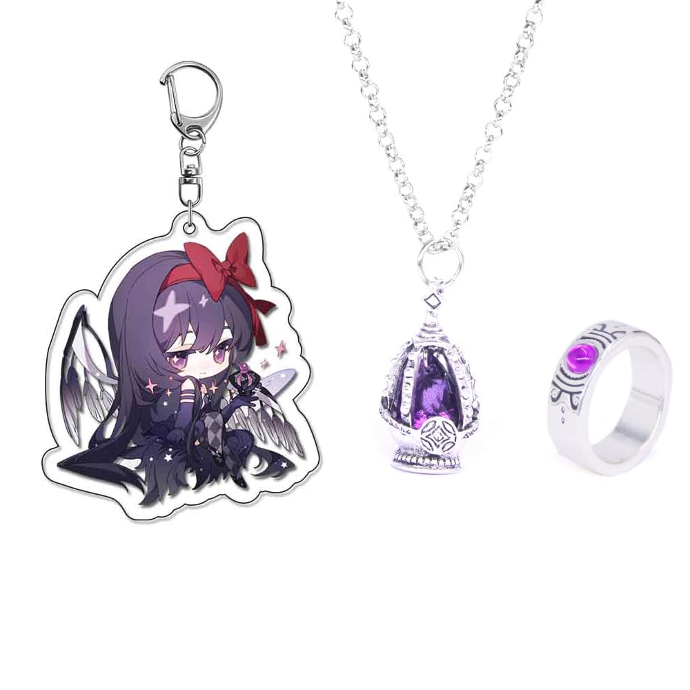 MayDee Madokas Soul Gem Ring, Necklace, Keychain 3pcs Set - Anime Magicas Figure Pendant - Magica Cosplay Accessories (Purple)