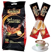 TNI King Coffee 3 in 1 قهوة فيتنامية فورية ، 120 عبوة خدمة فردية - عصي كيس ملفوفة فردية ، كريم ، مسحوق ، وسكر - حزمة حجم مجمعة
