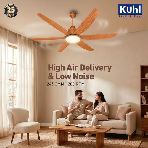 Image of KUHL Galaxis Star 1400mm Stylish 65% Power Saving BLDC Ceiling Fan With Remote |Down Light|BEE 5 Rated & ISI Marked|Low Noise| IoT -Operate via Mobile & Alexa |Reverse Mode |Free Installation |Teak