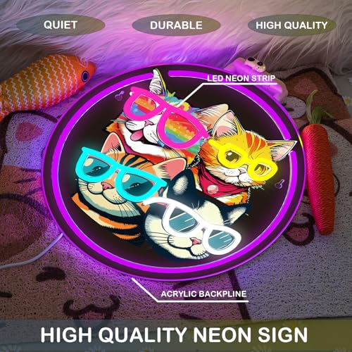 Image of Cats Neon Sign Playful LED Wall Decor for Cat Lovers, Pet Spaces & Animal Themed Rooms, USB-Powered with Adjustable Brightness, Multi-Cat Silhouette Design