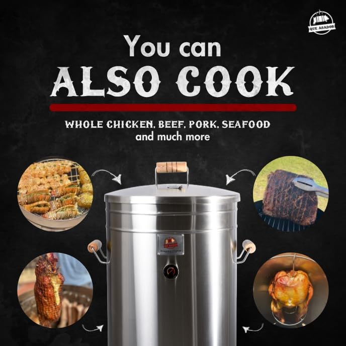 Miniatura 6 de Parrilla ahumadora de barril de acero inoxidable 304 de alta calidad 2 en 1 - Barbacoa vertical compacta de carbón con termómetro y sistema de