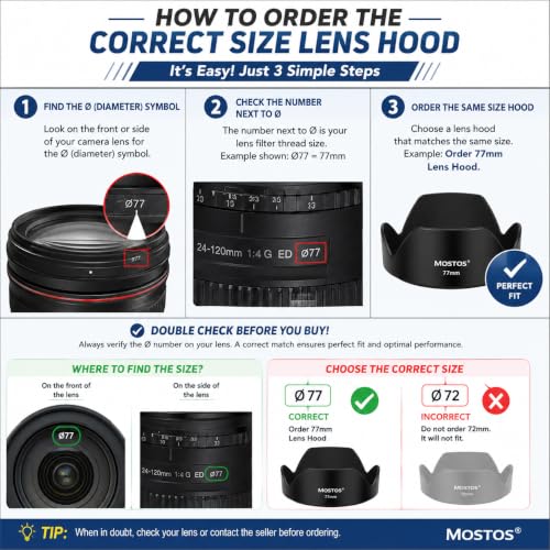 Image of MOSTOS - 77mm Camera Lens Hood for Canon EF 70-200mm f /2.8L(Not for 4L) is II USM,EF 70-200mm f /2.8L USM, RF 70-200mm F2.8 L is USM (Make Sure O77 Mark is Written On Your Lens)