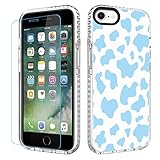 MZELQ iPhone SE 2022/2020 Cute Blue Cow Print Case + Screen Protector, Compatible with iPhone 7/8, S