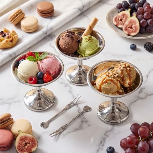 Reallnaive 18 Sets Stainless Steel Ice Cream Cups 6.7 oz Silver Coupe Bowls with Forks Wide Mouth Stemmed Dessert Cup Bulk for Serving Pudding Fruit Summer Birthday Party Supply by Reallnaive - Used condition - Image 4