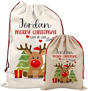 Print Maniacs Personalised Any Name Christmas Secret Santa Sack Bag Gift Stocking Red Rudolph Reindeer