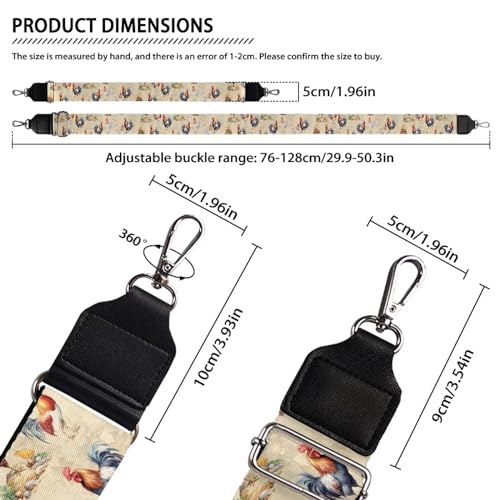 Image of Wide Bag Straps Replacement Crossbody Chicken Guitar Straps for Handbags /Purses /Messenger /Duffel Bags Backpack Straps Rooster Replacement Adjustable Length from 30 inch to 50.3 inch