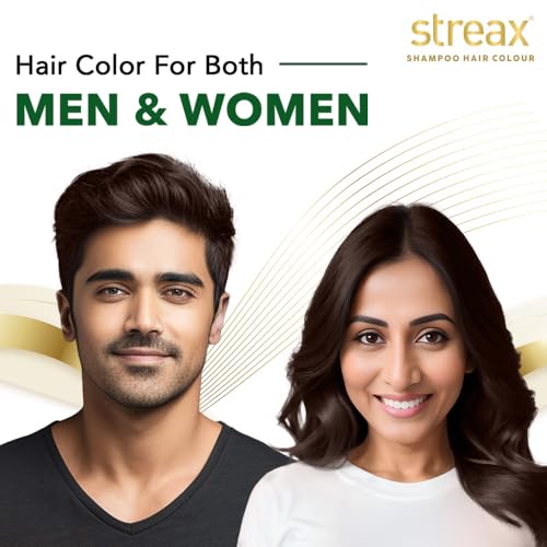 Image of Streax Shampoo Hair Colour, 60 ml - Dark Brown, Easy DIY- Squeeze Pack
