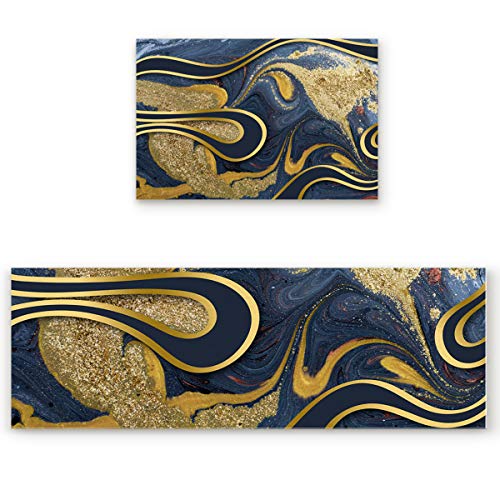 Prime-Home Marble 2 Pieces Kitchen Mat Set, Non Slip Rubber Backing Bathroom Floor