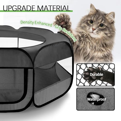 UWE Large Small Animal Playpen, XL Portable Pet Playpen for Rabbit, Kitten, Guinea Pig, Hamster, Puppy – Waterproof Foldable Mesh Tent with Zipper Cover, Indoor Outdoor Use, Dark Grey - Image 6