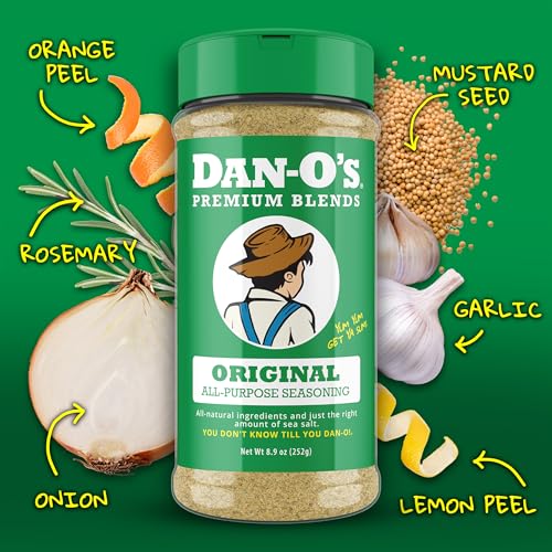 Dan-O's Original Seasoning, 8.9 oz Bottle, All Purpose Seasoning for Chicken, Turkey, Beef, Veggies and More, Sugar Free, Zero Calorie, Use this Spice Blend to Craft a Marinade, Dry Rub or Sauce