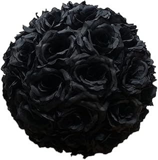 5.5" Silk Rose Artificial Flowers Kissing Ball for Centerpieces Hanging Wedding Bouquets Decor, 5 Pack, Black