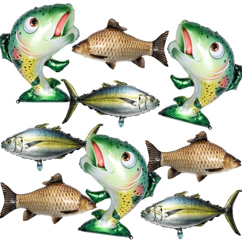 Blueweenly 9 Pcs 26/33/35 Inch Fish Balloons Realistic Carp Tuna Salmon Balloons Gone Fishing Baby Shower Party Decorations for Lets Go Fishing Themed Birthday Underwater Pool Party Supplies