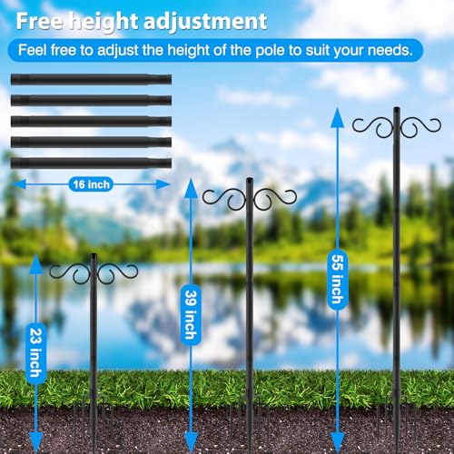 Image of Adjustable Shepherd Hooks for Outdoor,1 Pack 55 Inch 5 Prong Base Bird Two Sided Feeder Poles,Heavy Duty Shepherds Hook,Suitable for Garden in Hanging Flower Basket,Lantern,Bird Nests(1 Pack 55 inch)
