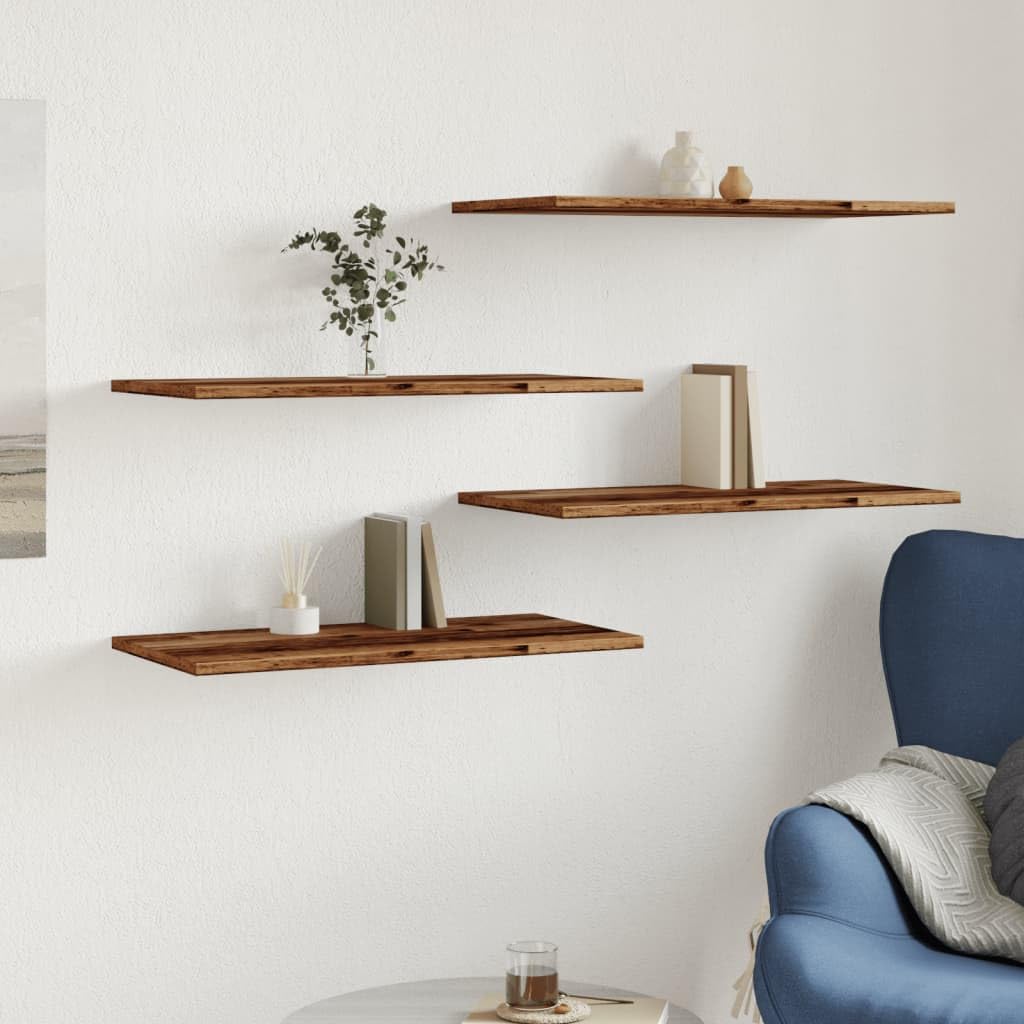 Wandregale 4 Stück Altholz-Optik 60x30x1,5 cm Holzwerkstoff Robustes Regalsystem für Wohnzimmer Büro Küche mit flexiblem Design und vielseitiger Aufbewahrungslösung