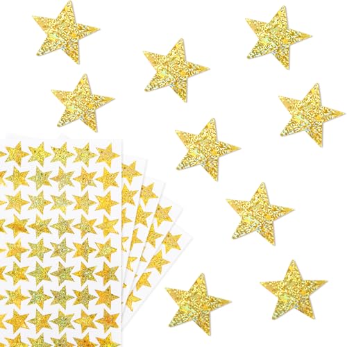 GEBETTER 540Pcs 1,5cm Pegatinas Estrellas Doradas Gomets 10 Hojas Oro Brillante Decoración Navidad Papel Bolsa Caja Paquete Regalo, Adorno Sobres Tarjetas Navideñas Recompensa Alumnos Niños Manualidad