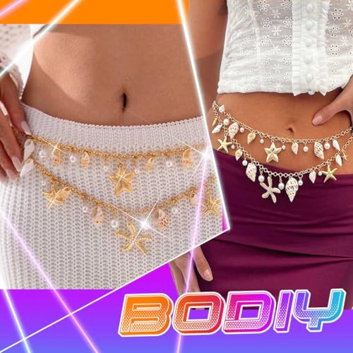 BODIY Gold Waist Chain Starfish Belly Chain Seashell Bikini Chain Summer Beach Waist Accessories for Women2