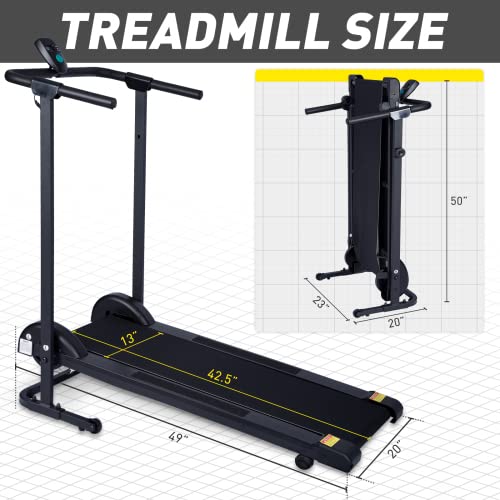 Elderly Treadmills For Home, Running And Walking Folding Manual Treadmill Shock-Absorbing Mechanical Walking Machine Cardio Fitness Exercise For Home Household Walker (White) #TOP2